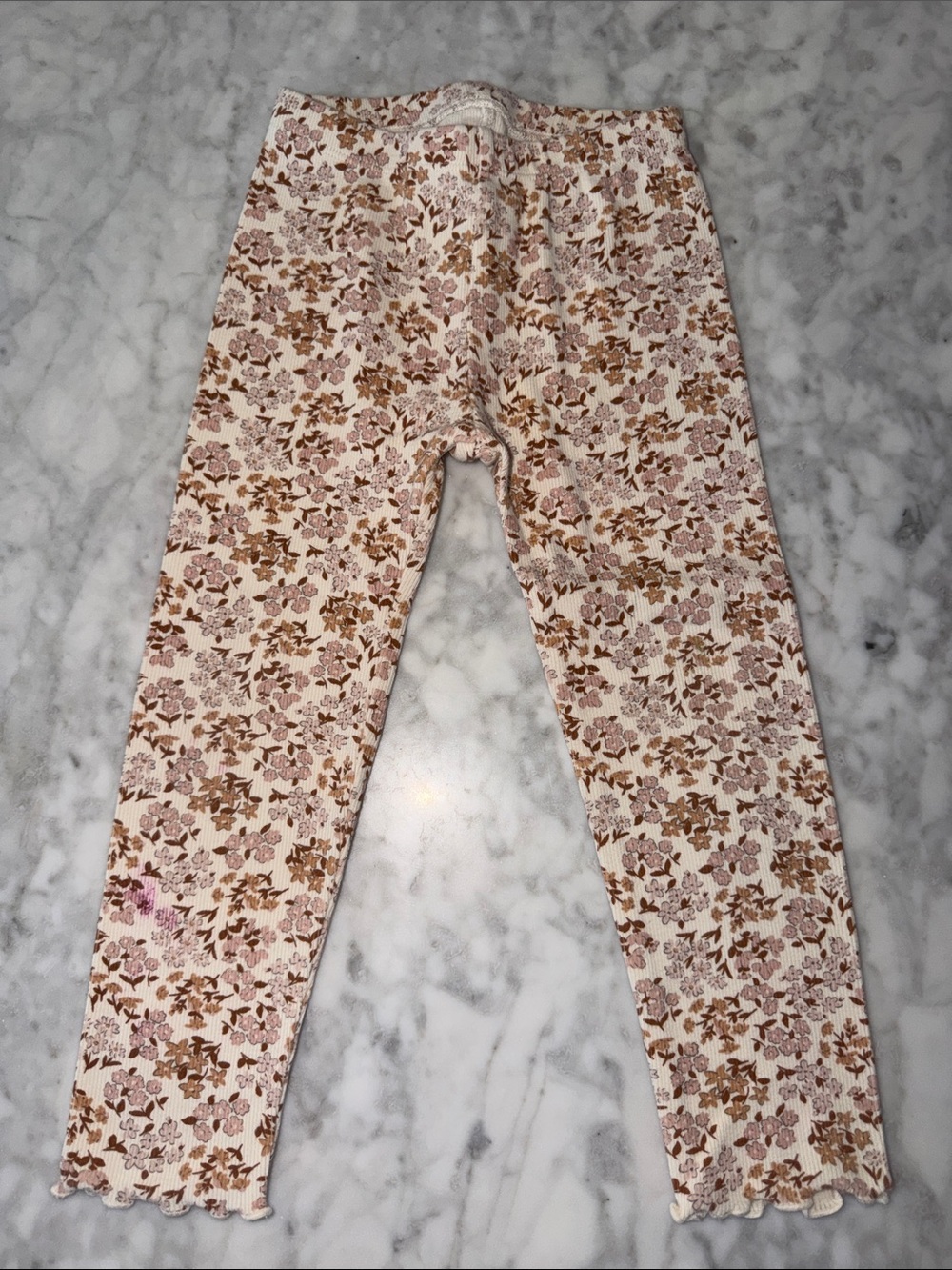Rylee + Cru Girls' Floral Leggings with Ruffle- Pink & Brown 2/3Y